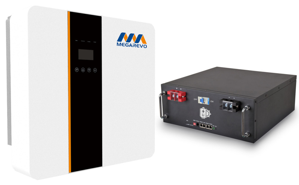 Megarevo 5kW hibrid inverter + Lithium Solar 5kWh (51.2V 100Ah) LiFePo4 használatra kész energiatároló rendszer rack kialakítású